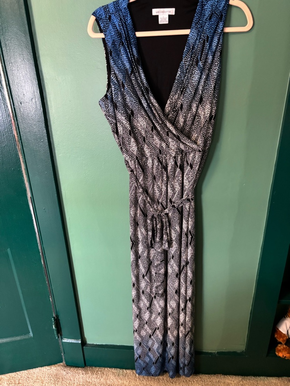 Liz Claiborne Blue, Black and Gray Ombre Faux-Wrap Maxi Dress